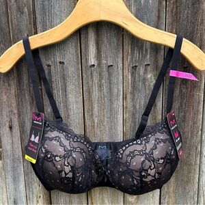 NWT Maidenform Lace Underwire Push Up Bra Black Beige 38D